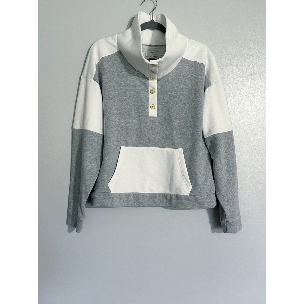 Dudley Stephen's Townhill Pullover in French Terry Gray and White Womens Medium